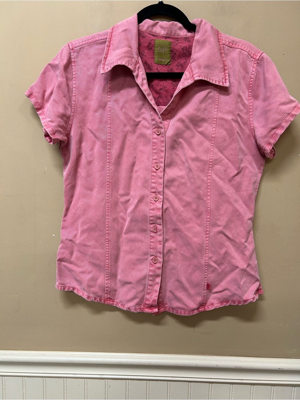 Pulp Women’s Button Front Shirt Blouse Size M Vinatge Wash 100% Tencel Pink